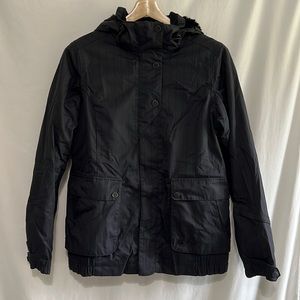 Stuf Shaped For Your Ride Black Jacket Size 10 Hood Pockets Waterproof Ski Snow